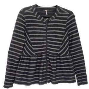 Free People Women's Gray Striped  Peplum Style Jacket Size S
